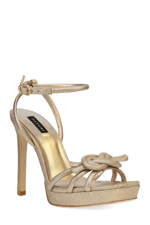Chizu Suede Knotted Bow Platform Heel sold by Natori