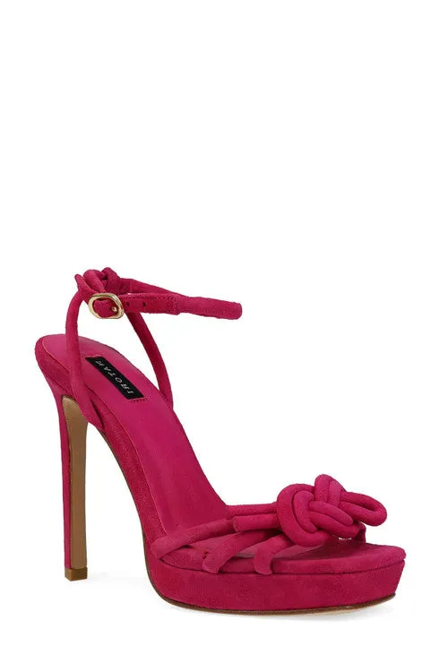 Chizu Suede Knotted Bow Platform Heel sold by Natori