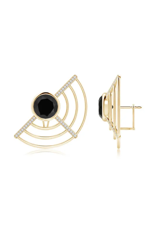 Infinity Half Concentric Circle 14K Gold and Black Onyx Button Studs sold by Natori