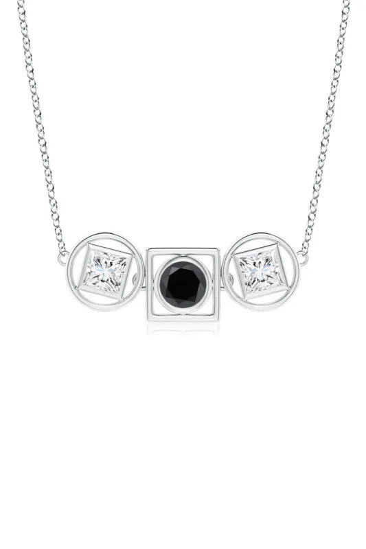 Infinity 14K Gold with Black & White Diamond Three Stone Necklace sold by Natori