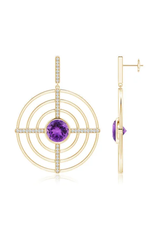 Infinity Concentric Circle 14K Gold and Amethyst Earrings made by Natori