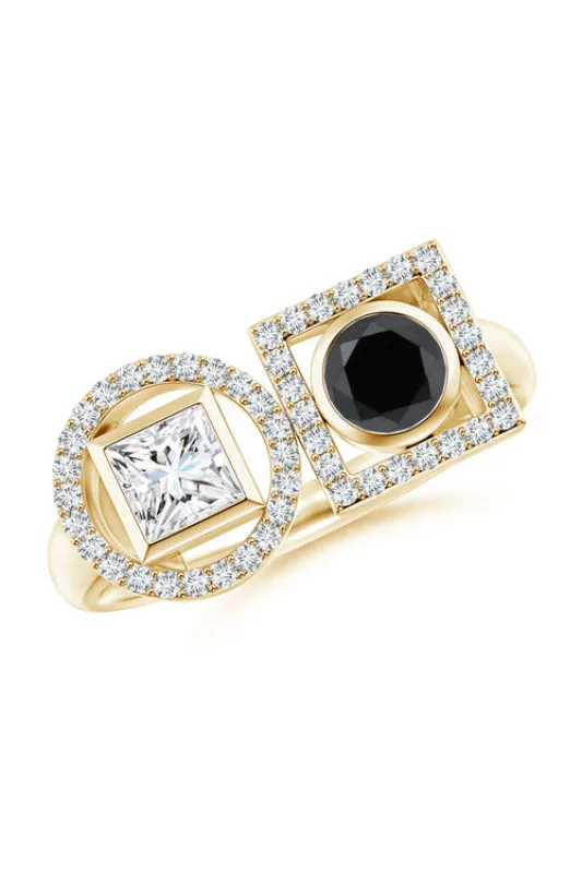 Infinity 14K Gold with Black & White Diamond Two Stone Statement Ring sold by Natori