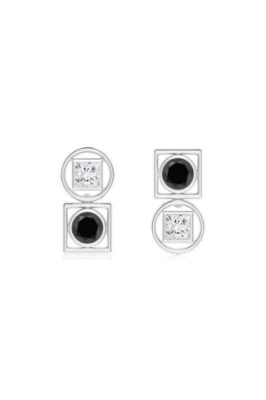 Infinity 14K Gold with Black & White Diamond Two Stone Studs made by Natori