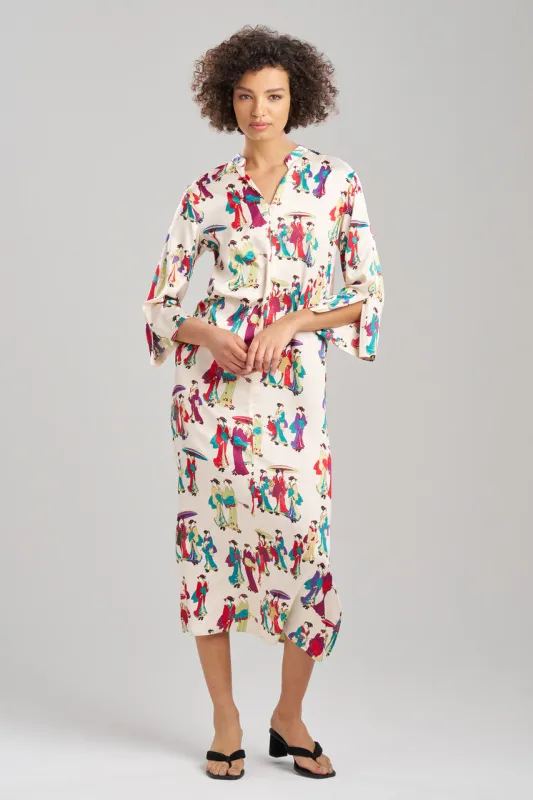 Geisha-Printed Satin Zip Caftan sold by Natori