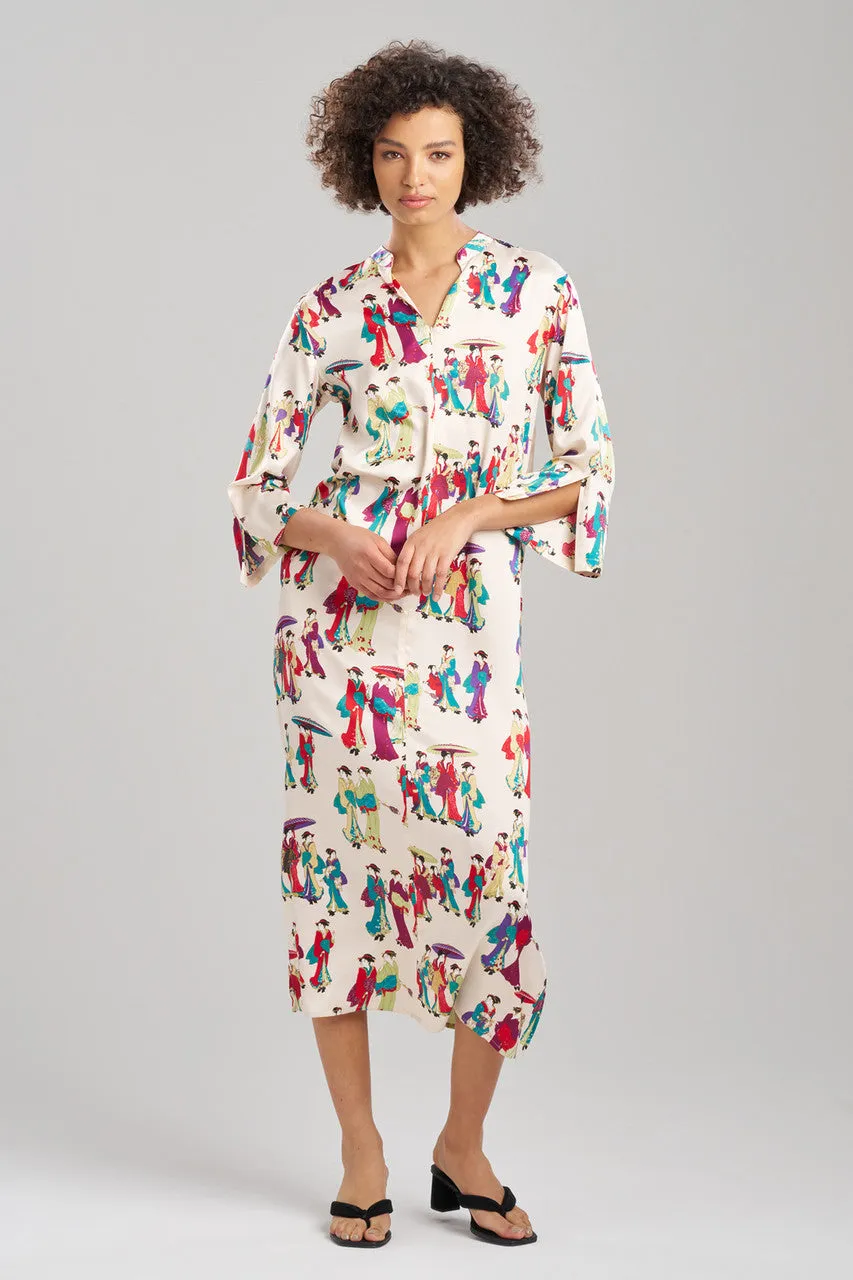 Geisha-Printed Satin Zip Caftan sold by Natori
