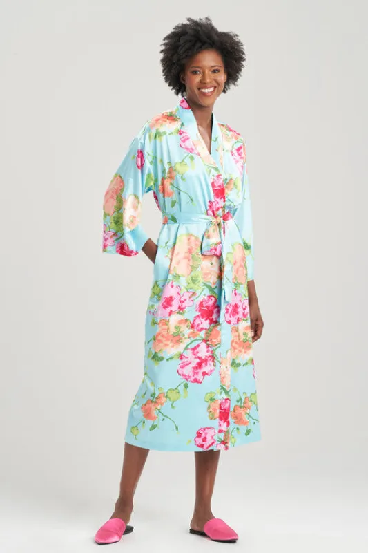 Bouquet-Printed Matte Satin Robe sold by Natori