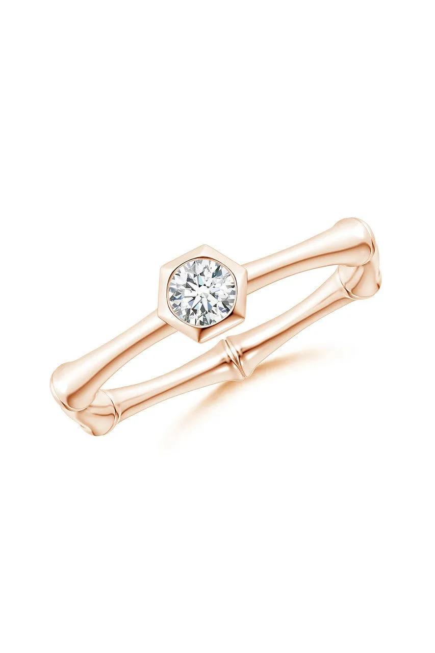 Indochine 14k Hex Frame Diamond Solitaire Bamboo Ring sold by Natori