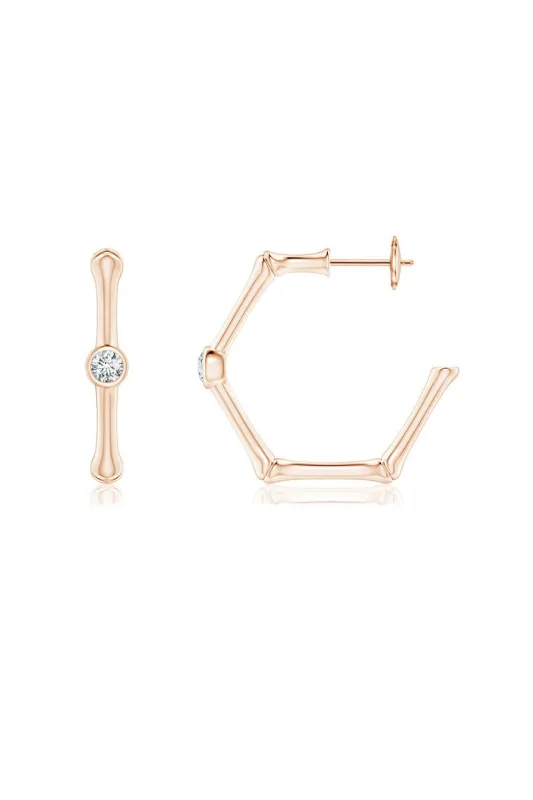 Indochine 14k Bamboo Hexagon Diamond Center Hoop Earrings sold by Natori
