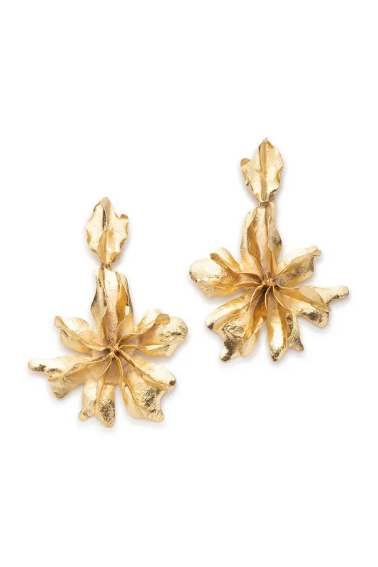 Gold Plated Brass Floral Cuff Earrings sold by Natori