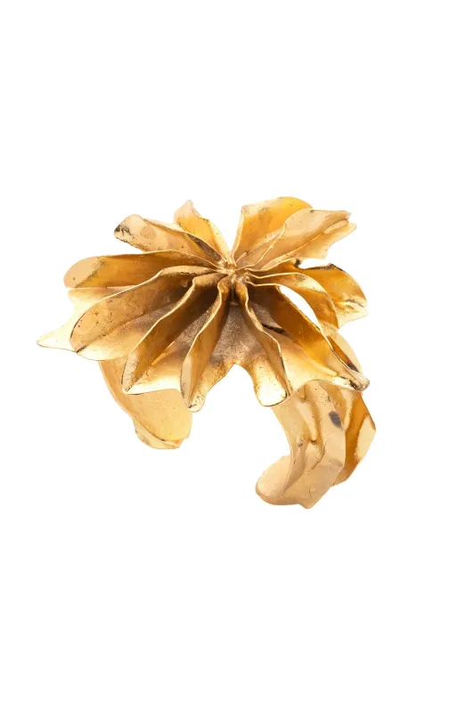 Gold Plated Brass Floral Cuff Bracelet sold by Natori