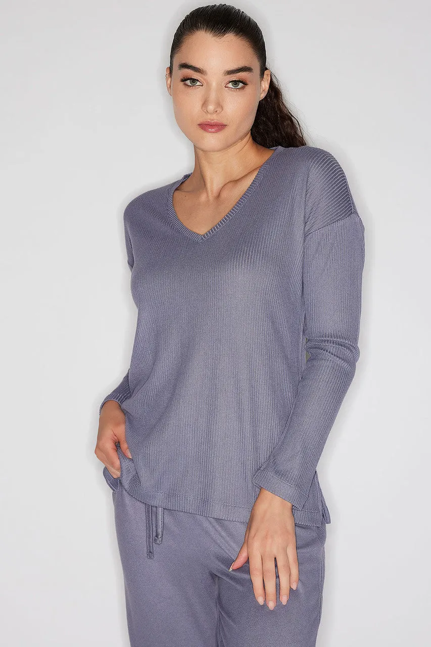 Eden Rib Knit Everywhere V-Neck Top sold by Natori