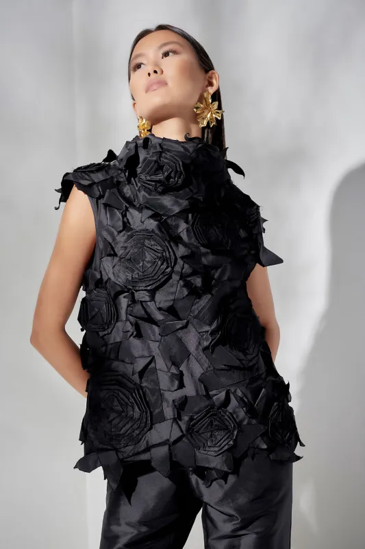 Couture Silk Dupioni Embellished Funnel Neck Top sold by Natori