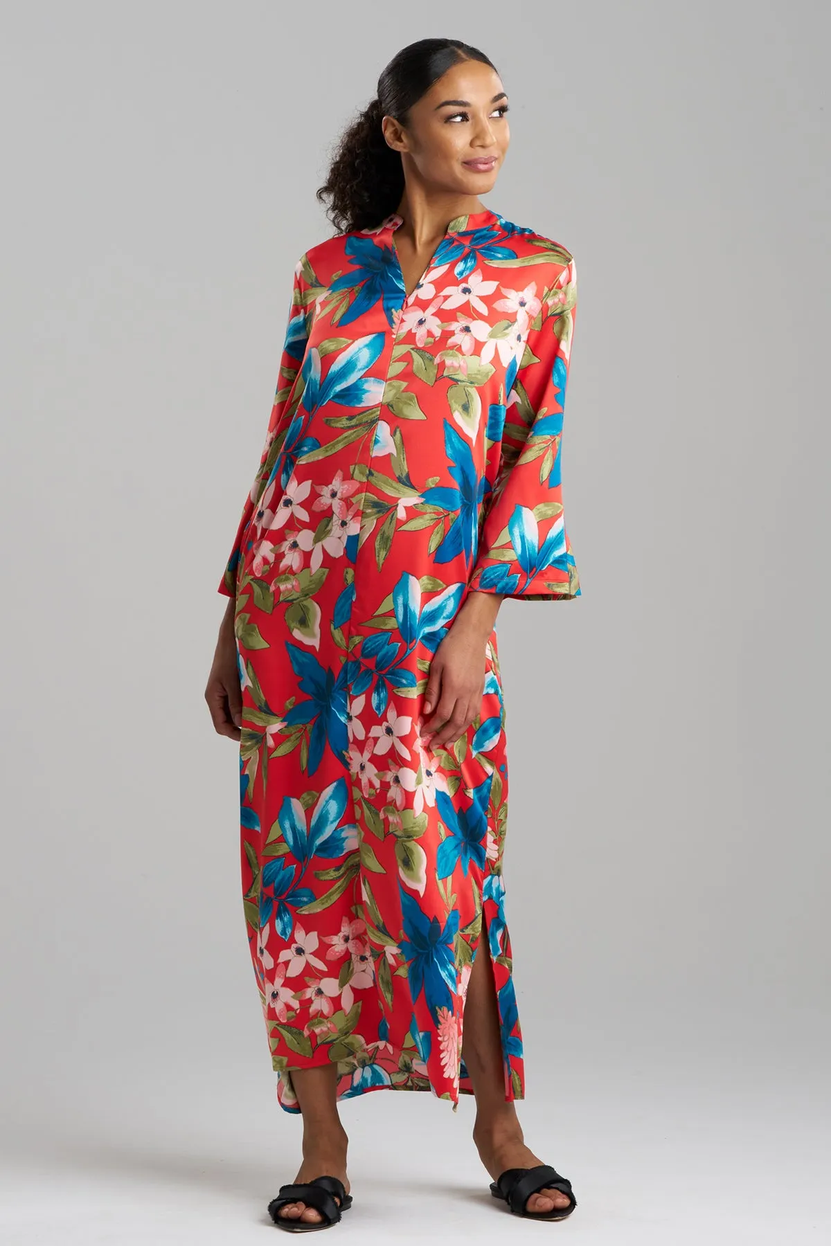 Tropical Breeze Satin Zip Caftan sold by Natori