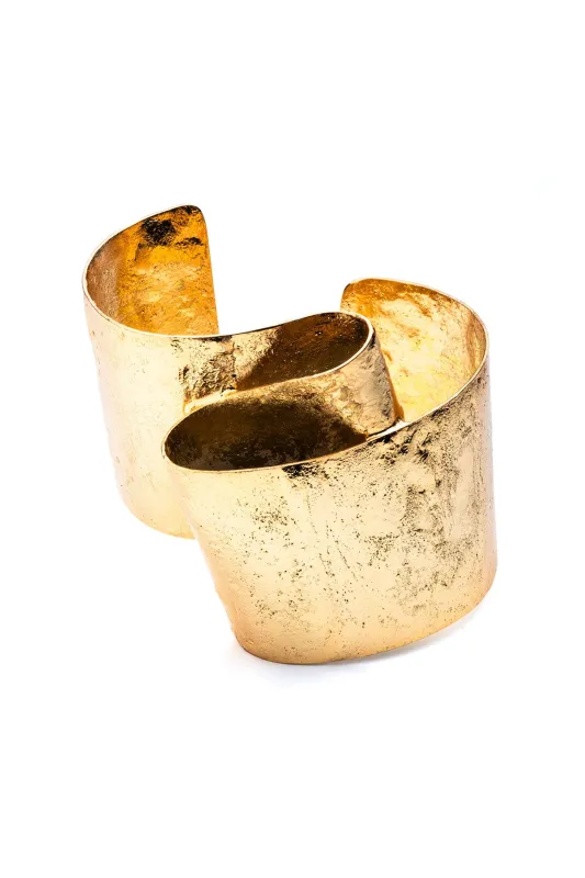 Sculptural Gold Plated Brass Cuff Bracelet sold by Natori
