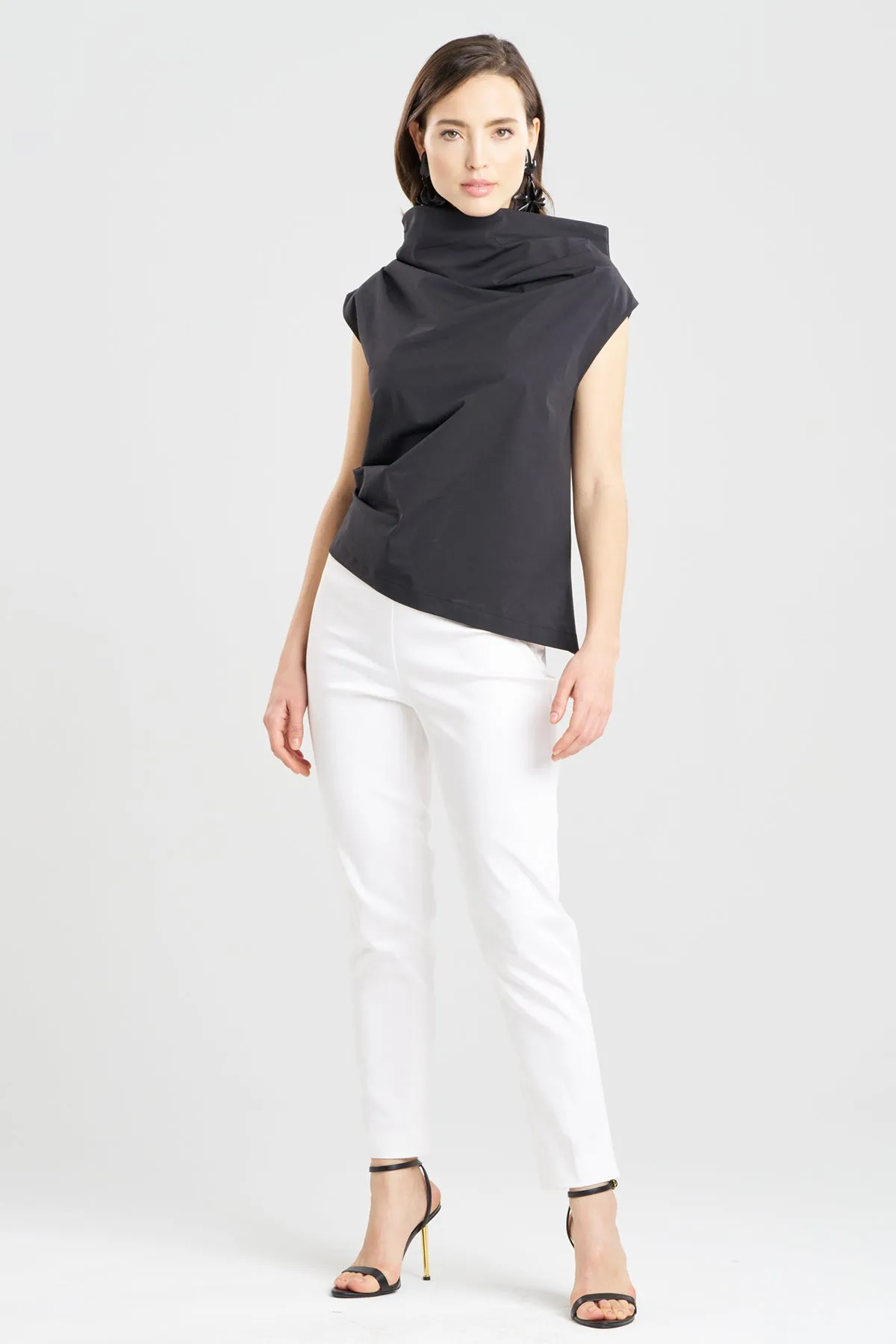 Tech Cotton Taffeta Asymmetric Funnel Neck Top sold by Natori