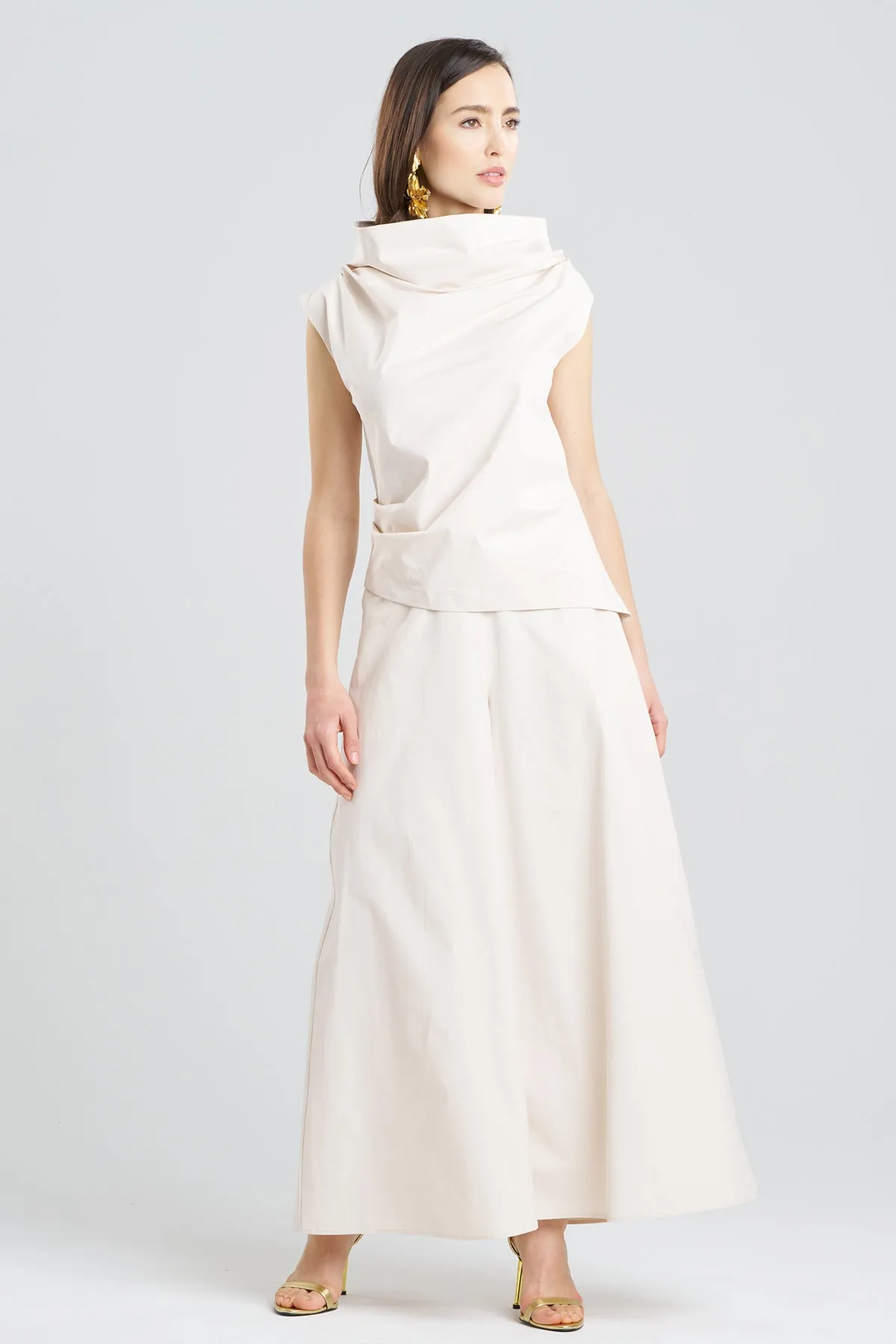 Tech Cotton Taffeta Asymmetric Funnel Neck Top sold by Natori