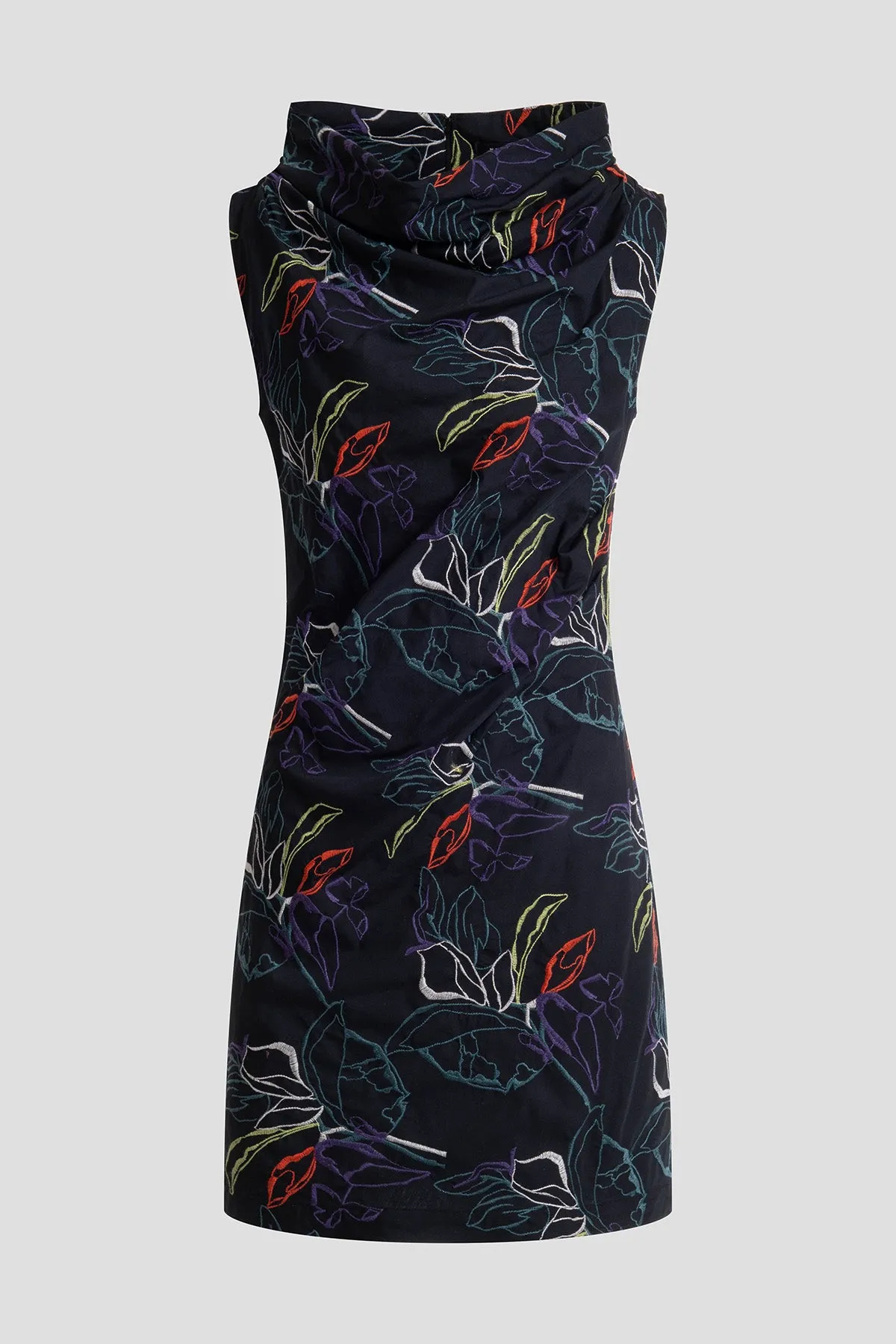 Yoru Embroidered Cotton Poplin Asymmetric Funnel Neck Dress sold by Natori