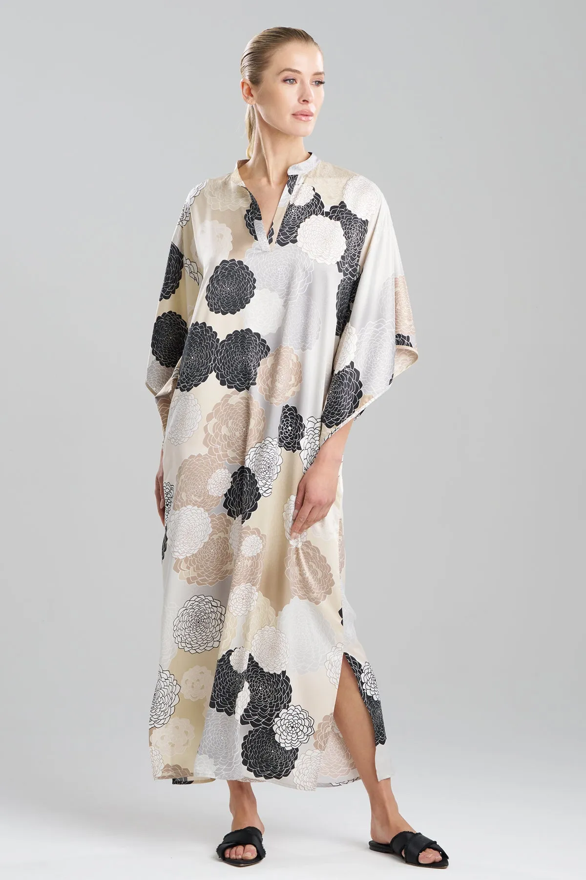 Botanic Melody Satin Mandarin Caftan sold by Natori