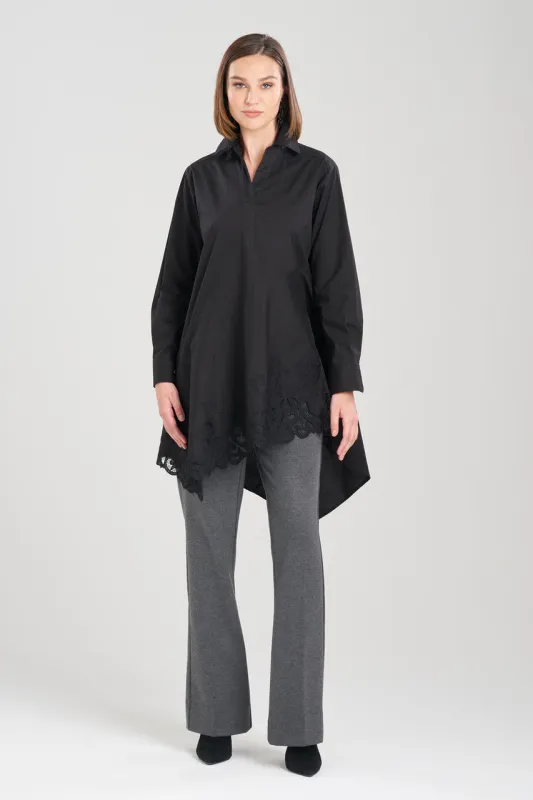Cotton Poplin Asymmetrical Embroidered Flounce Shirt sold by Natori