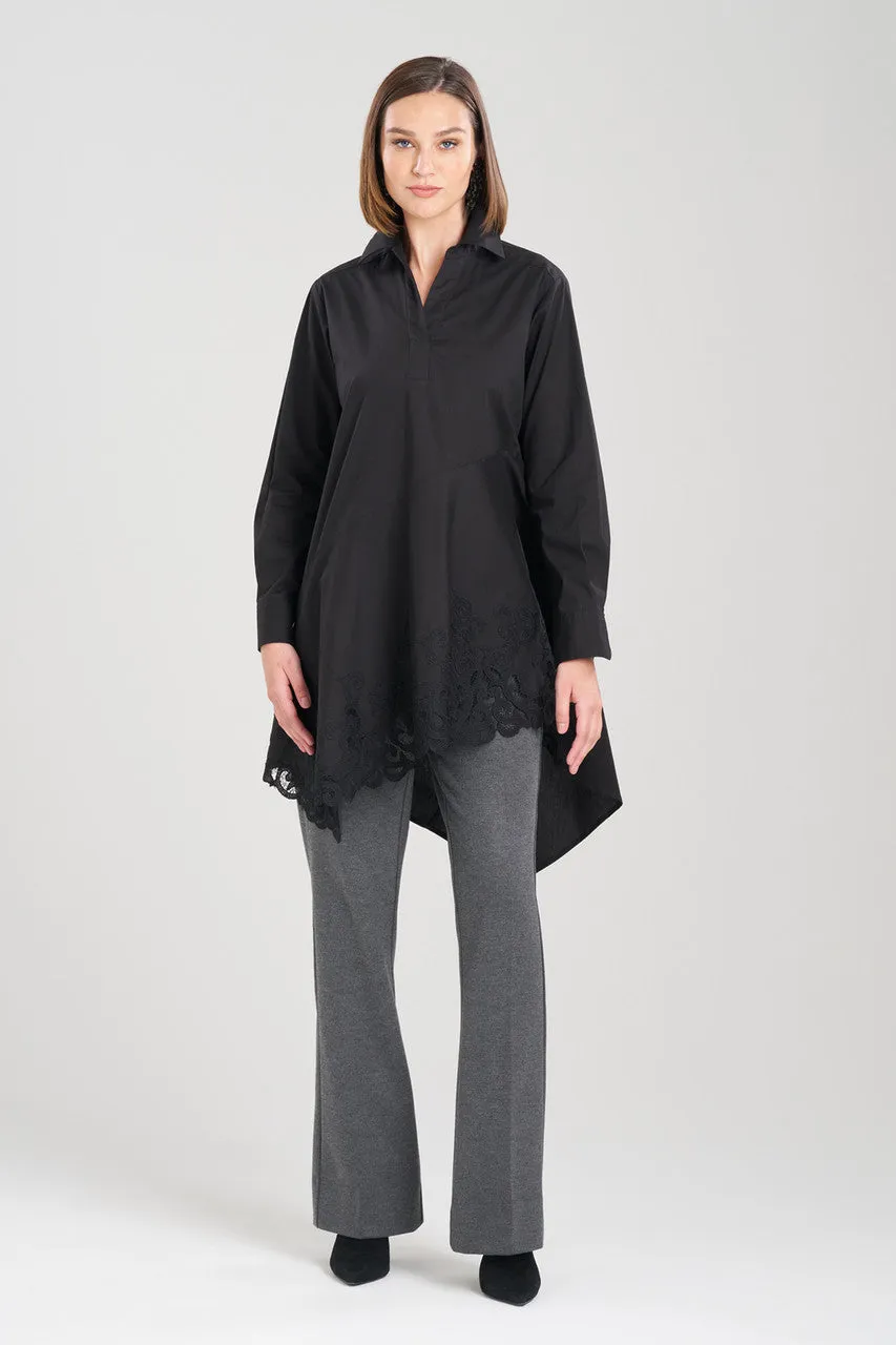 Cotton Poplin Asymmetrical Embroidered Flounce Shirt sold by Natori