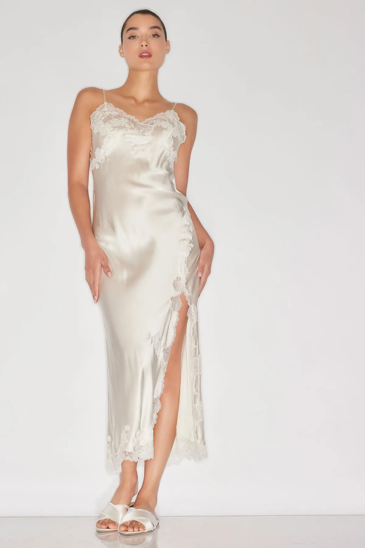 Lolita Lace Slit Silk Slip Dress sold by Natori