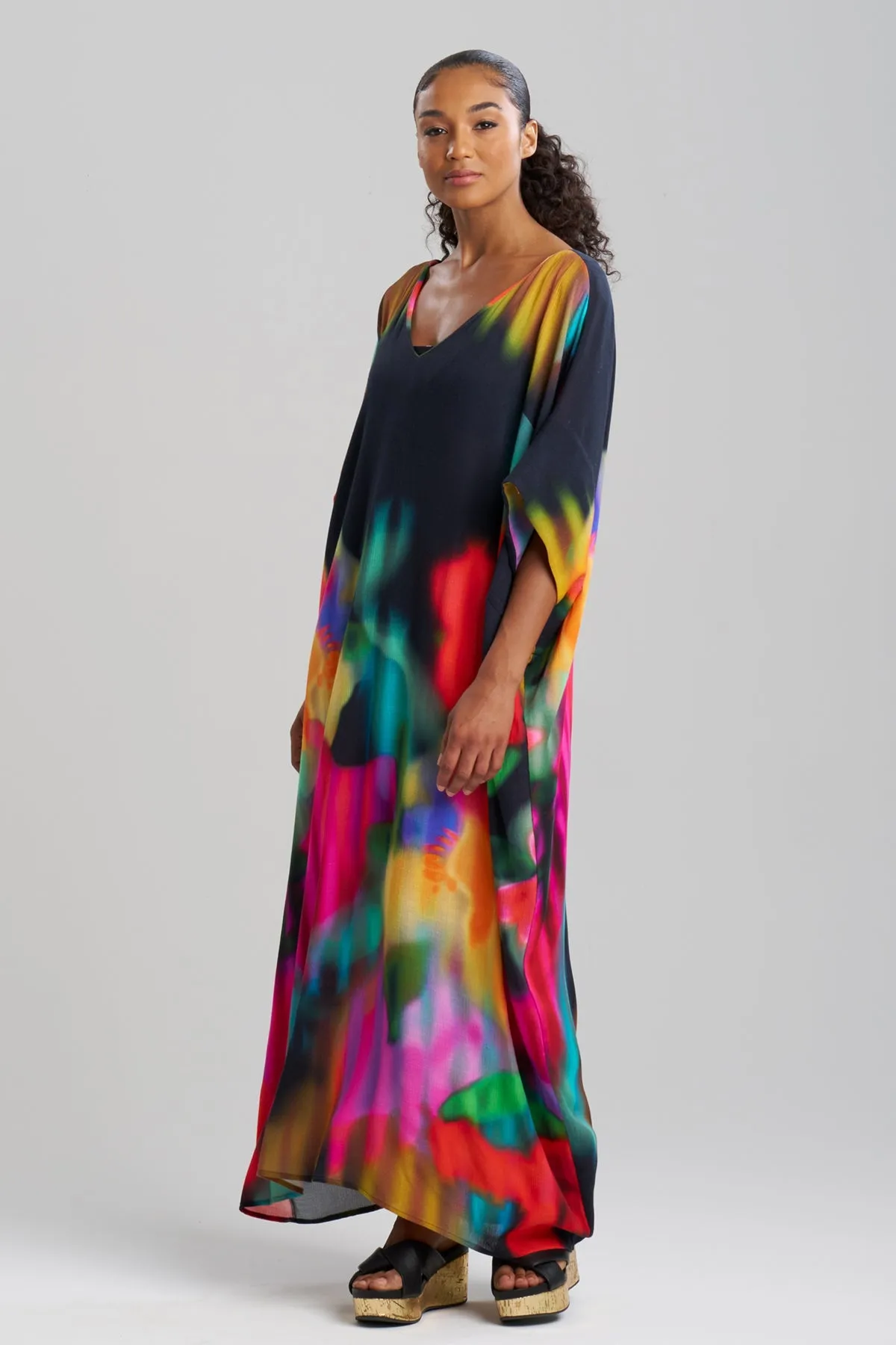 Floral Mirage Printed Rayon Caftan sold by Natori