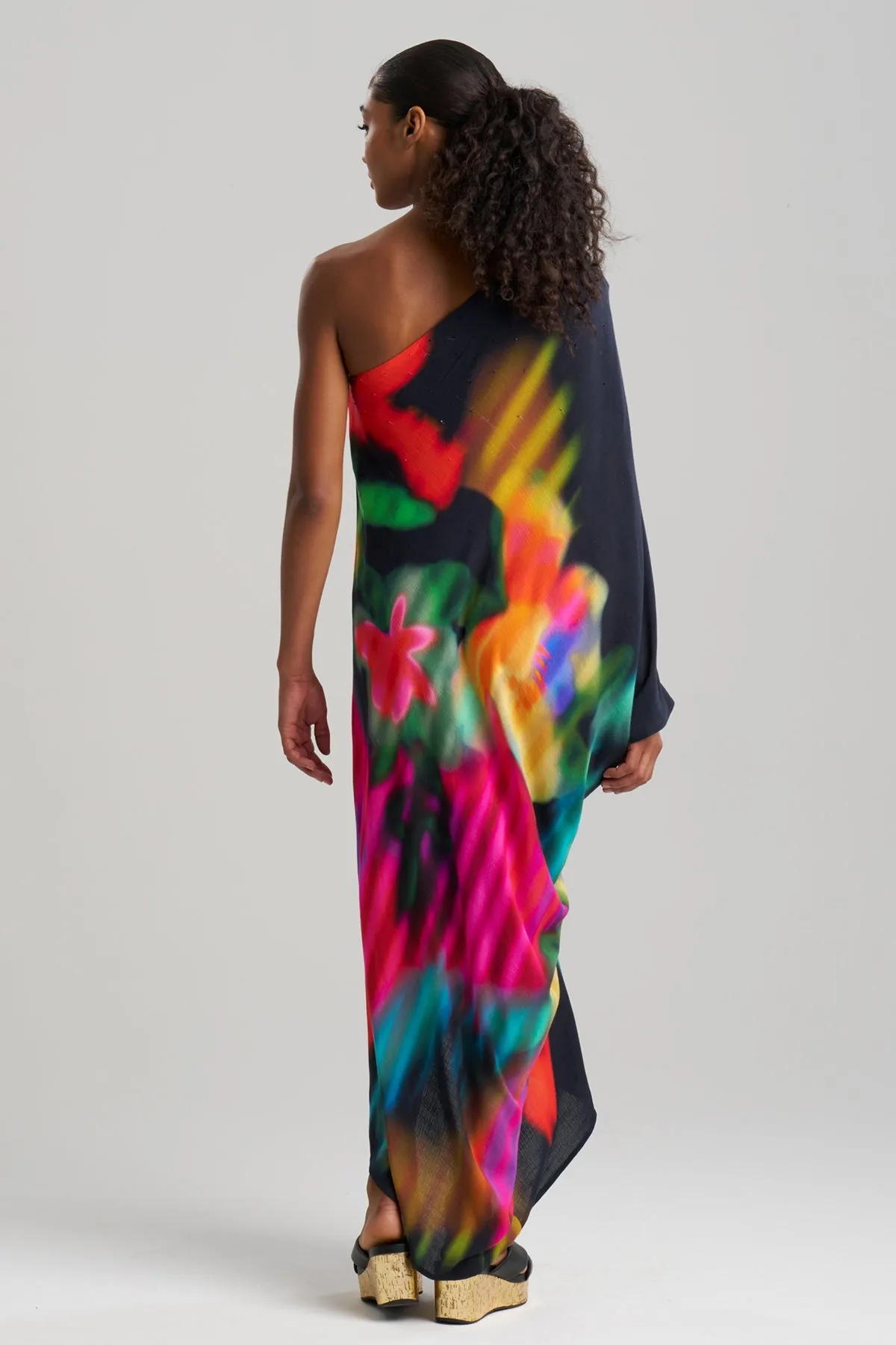 Floral Mirage Printed Rayon One Shoulder Caftan sold by Natori product image thumbnail 3