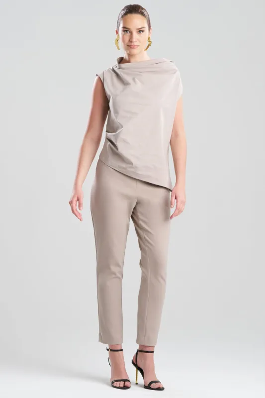 Tech Cotton Taffeta Asymmetric Funnel Neck Top sold by Natori