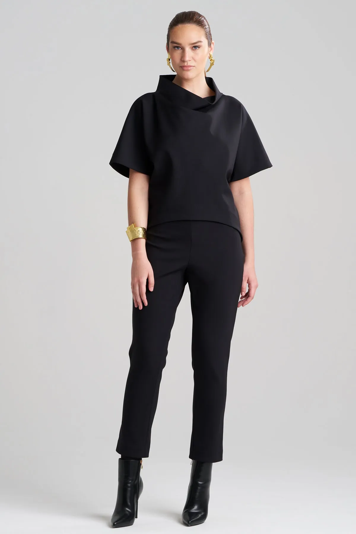 Techno Crepe Funnel Neck High Low Top sold by Natori