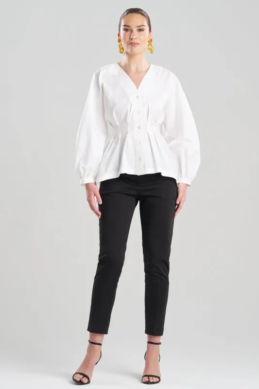Cotton Poplin V-Neck Pleated Shirt sold by Natori