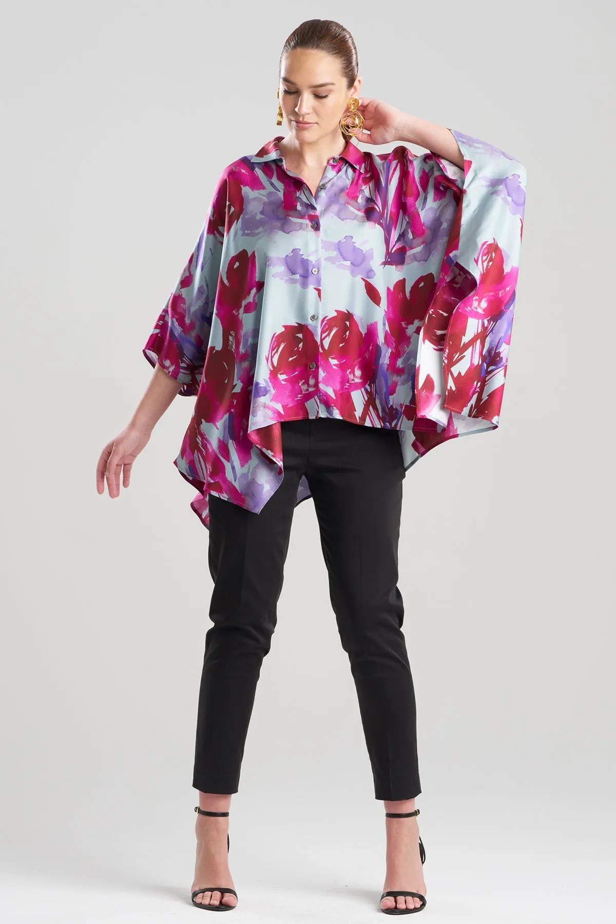 Mira Silk Twill Button Down Caftan Shirt sold by Natori