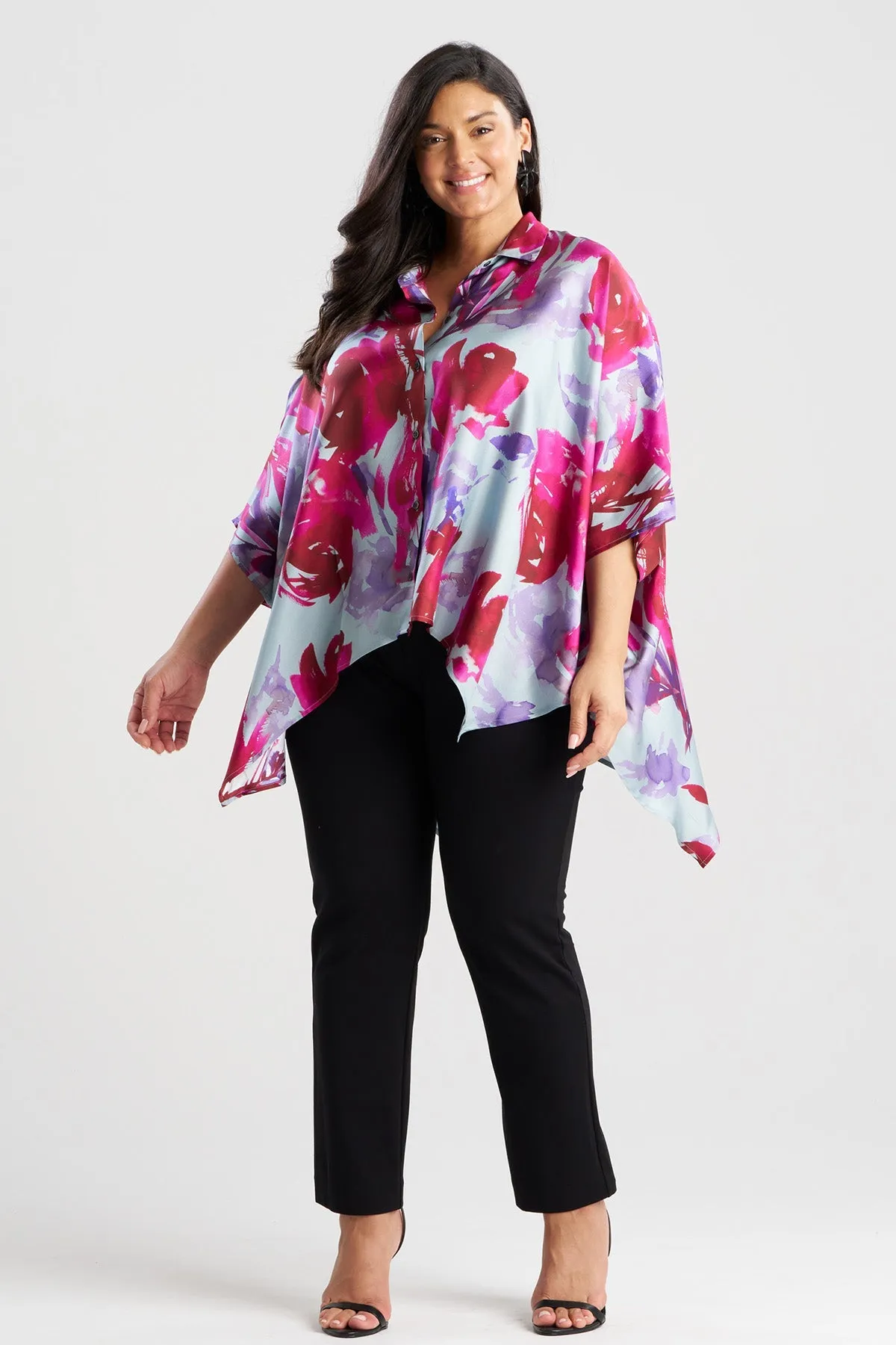 Mira Silk Twill Button Down Caftan Shirt sold by Natori product image thumbnail 3