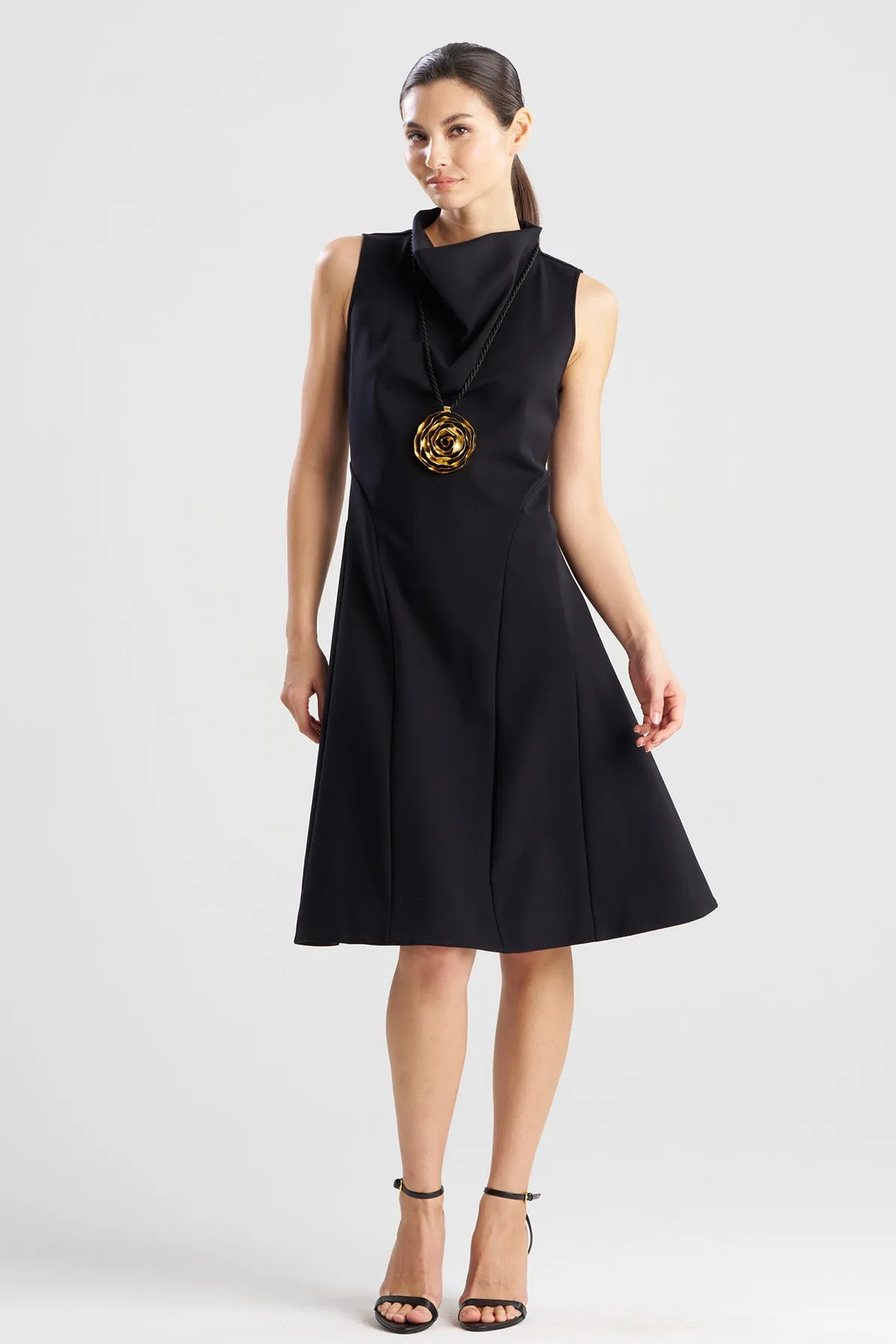 Techno Crepe Fit & Flare Funnel Neck Dress sold by Natori