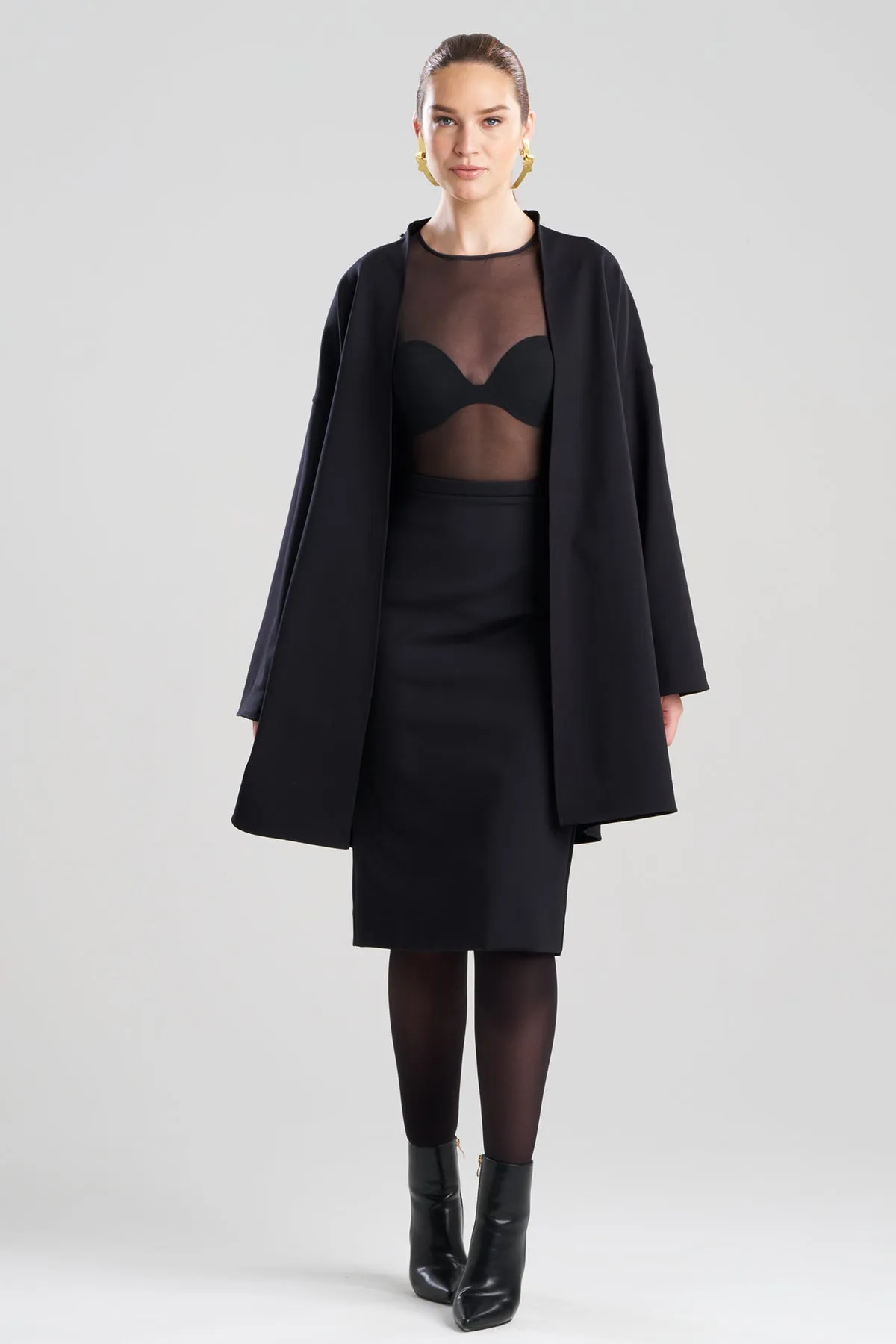 Techno Crepe Trapeze Coat sold by Natori