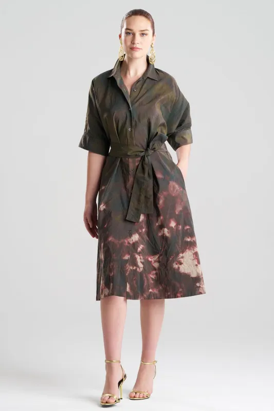 Niji Tie Dye Taffeta Belted Shirtdress sold by Natori