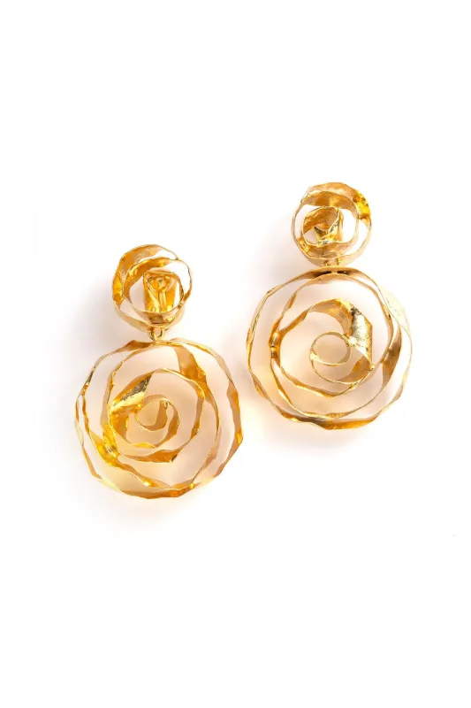 Rosette Gold Plated Drop Earrings sold by Natori