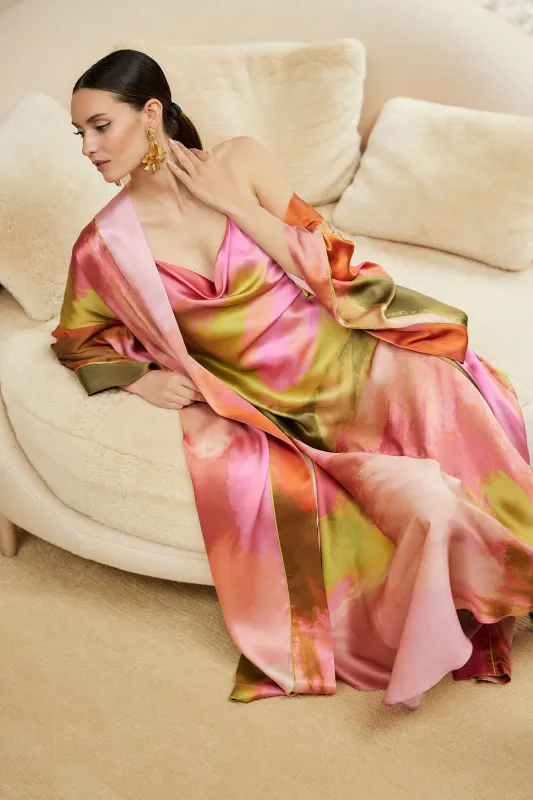Brushstroke Drop Sleeve Silk Robe sold by Natori