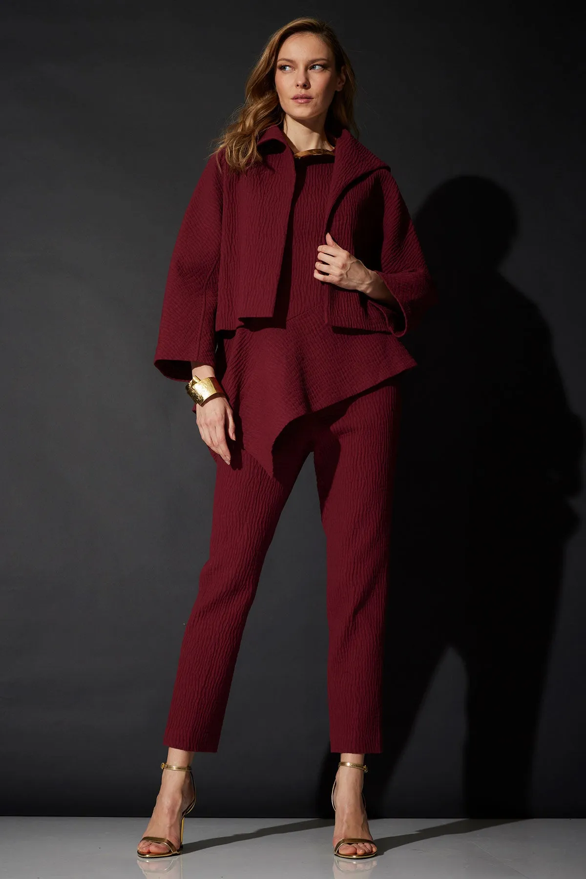 Textured Cotton Jacquard Stand Collar Jacket sold by Natori