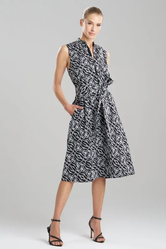 Geo Embroidered Cotton Poplin Mandarin Dress sold by Natori