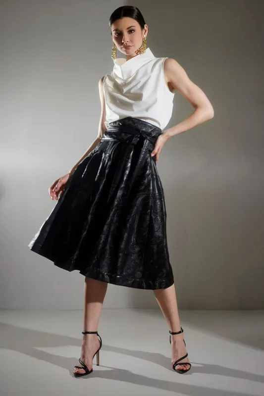 Leticia Embroidered Faux Leather Skirt sold by Natori