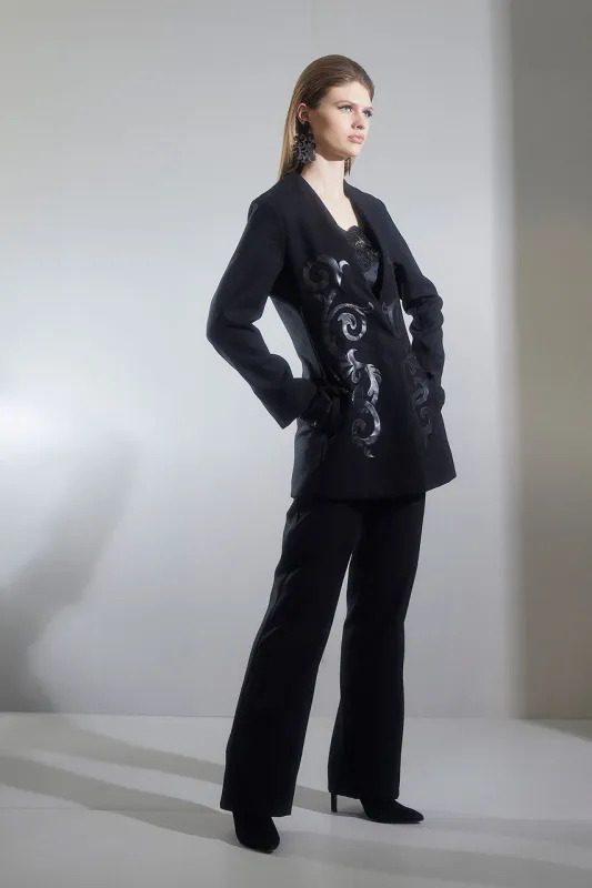 Felt Embroidered Collarless Jacket sold by Natori