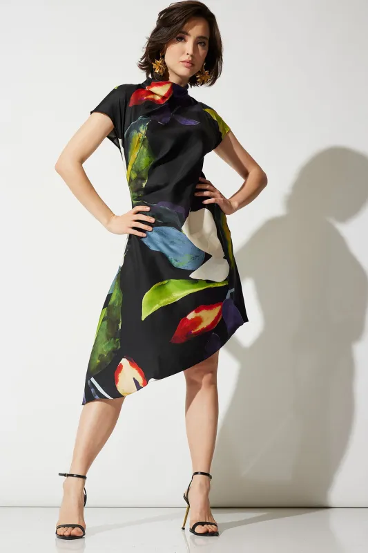Yoru Silk Twill Asymmetric Dress sold by Natori