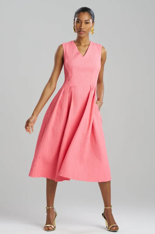 Textured Cotton Jacquard Sleeveless Pleated Dress sold by Natori