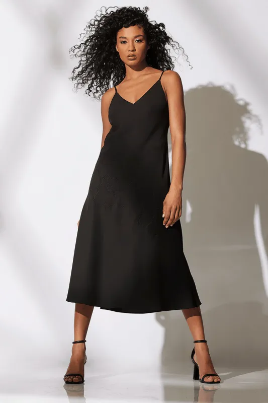 Solid Crepe Embroidered Slip Dress sold by Natori