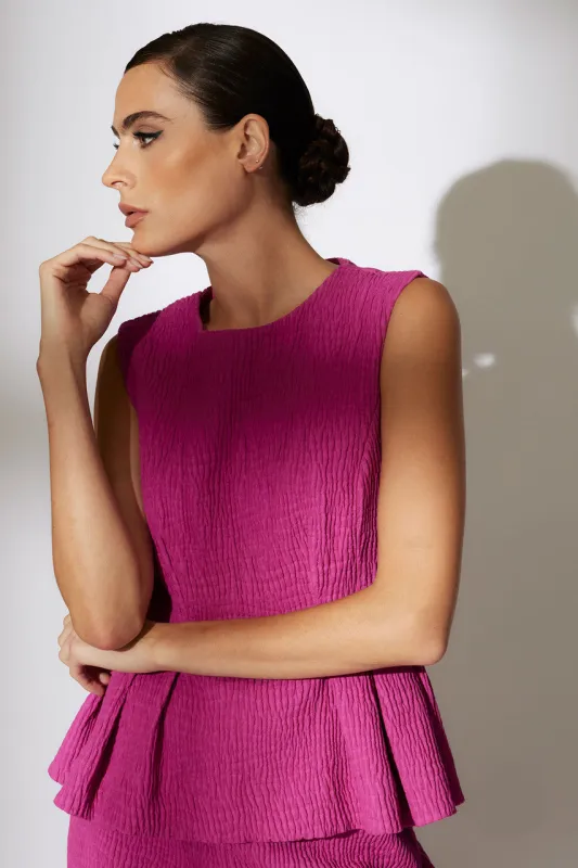 Textured Cotton Jacquard Peplum Top sold by Natori