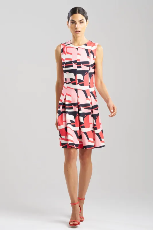 Abstract Lines Sleeveless Pleated Dress sold by Natori