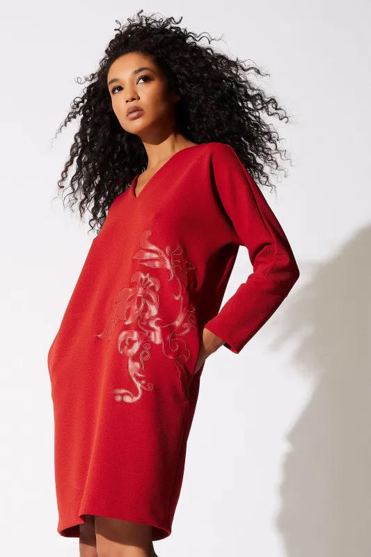 Scuba Crepe Embroidered Wedge V-Neck Dress sold by Natori