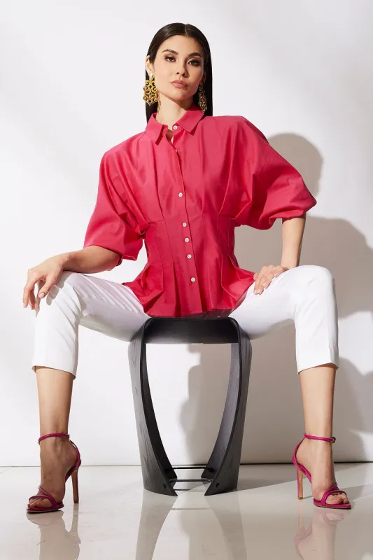 Cotton Silk Slub Pleated Shirt sold by Natori