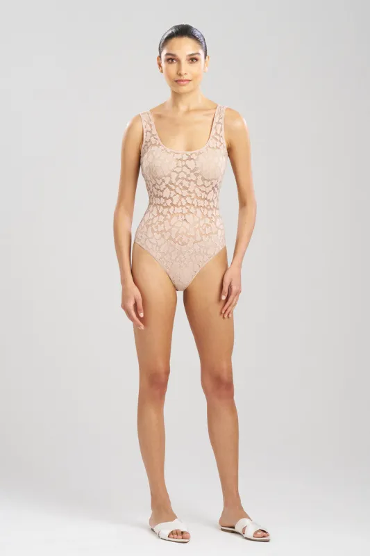 Temptation Sheer Allover Lace Bodysuit sold by Natori
