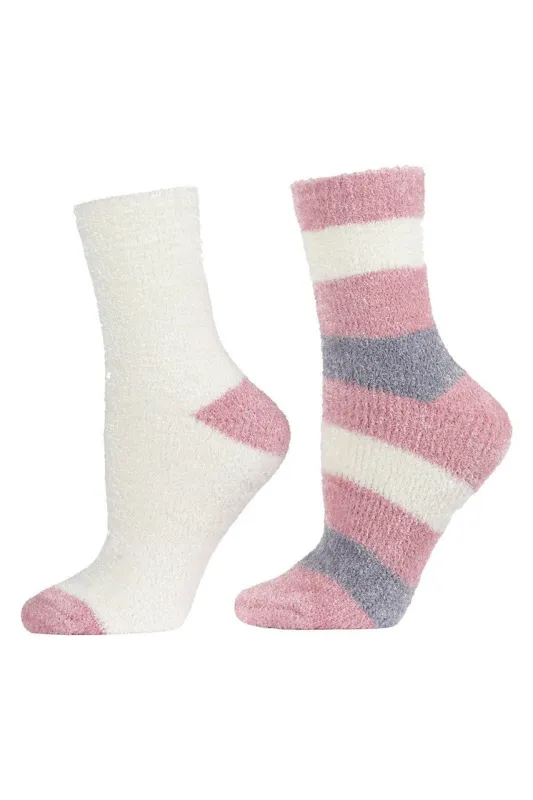 Chenille Striped/Solid Cozy Crew Socks - 2 Pair Pack sold by Natori